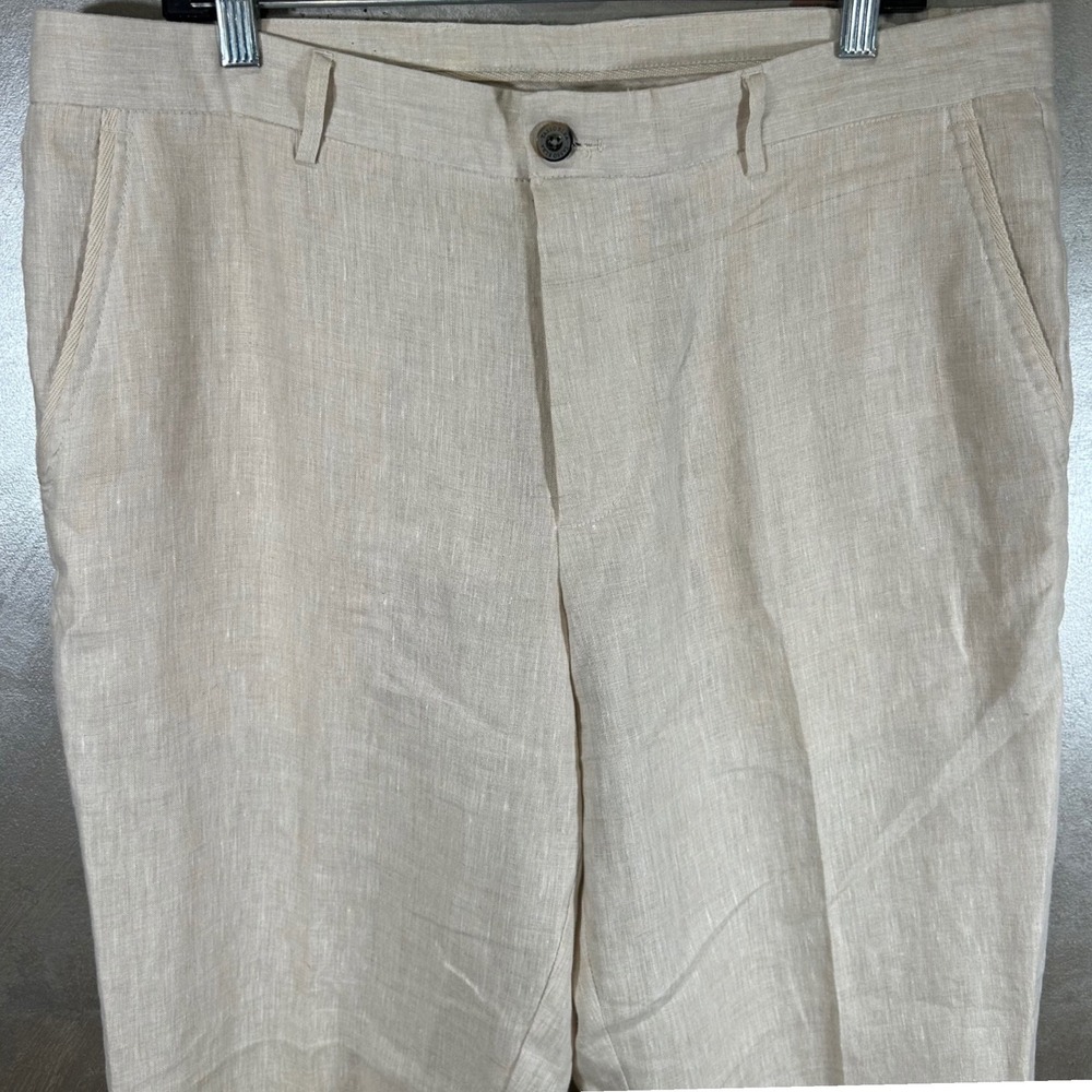 Tasso Elba Island Mens 36x32 Linen Pants Beige Flat Front Beach Trousers Resort - Picture 2 of 9
